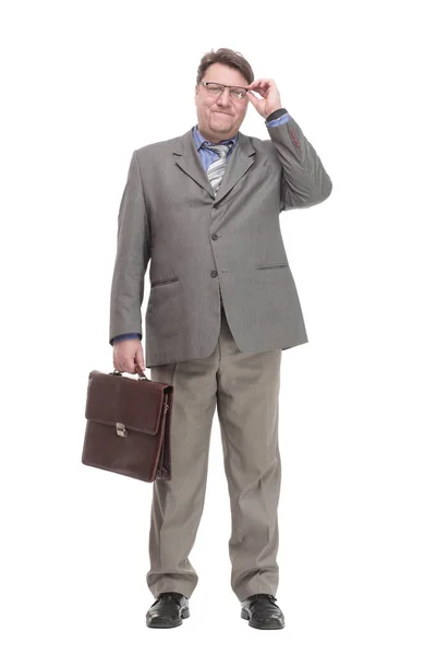 Full-length. business man with a leather briefcase. — Stock Photo, Image