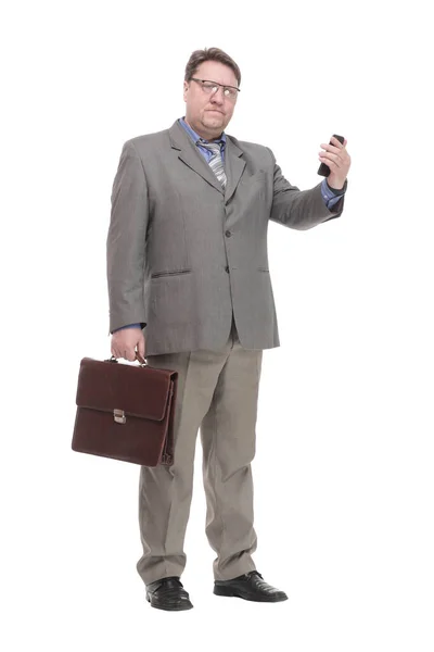 In piena crescita. serio uomo d'affari con uno smartphone. — Foto Stock