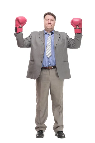 In full growth. serious business man in Boxing gloves. — Stock Photo, Image
