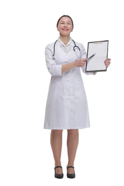 In full growth. female doctor with clipboard. — Stock Photo, Image