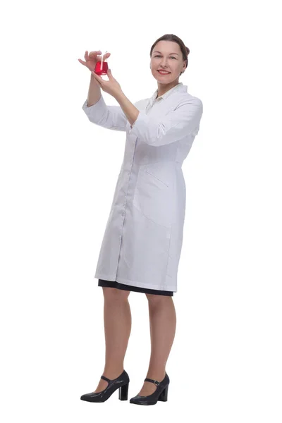 En pleno crecimiento. mujer médica con un matraz de laboratorio. —  Fotos de Stock