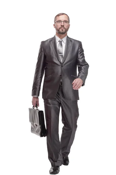 Executive business man with a leather briefcase. — Stock Photo, Image