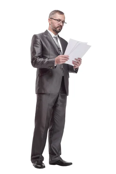 Executive business man with documents. isolated on a white background. — Stockfoto