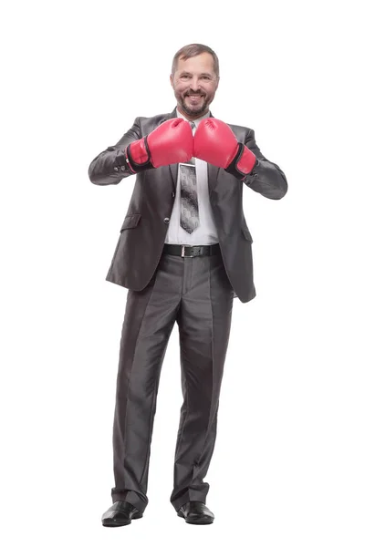 Business man in Boxing gloves. isolated on a white background. — Stock Photo, Image