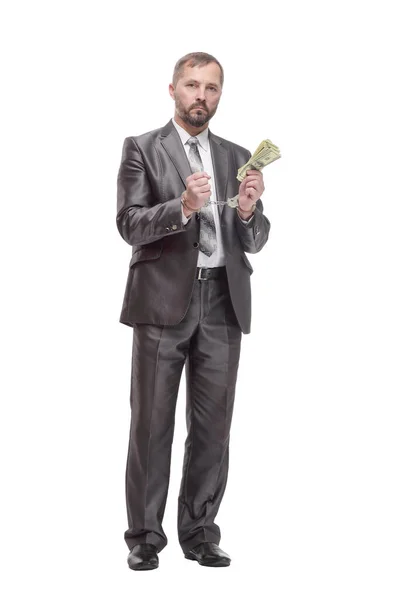 Επιχειρηματίας με χειροπέδες. απομονωμένο σε λευκό φόντο. — Φωτογραφία Αρχείου