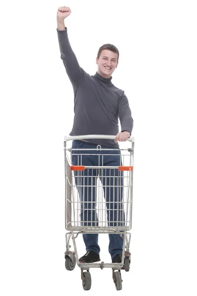 En pleno crecimiento. hombre joven casual con carrito de compras. —  Fotos de Stock