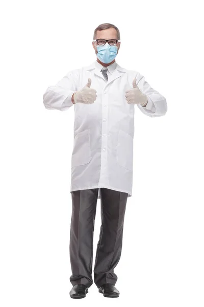 Medic in beschermend masker en handschoenen. geïsoleerd op een witte achtergrond. — Stockfoto