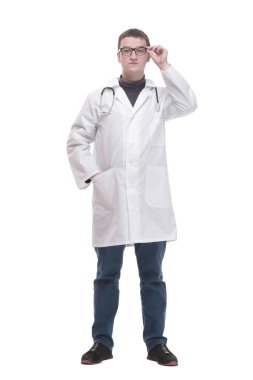 Tam gelişim. Steteskoplu uzman bir doktor. .