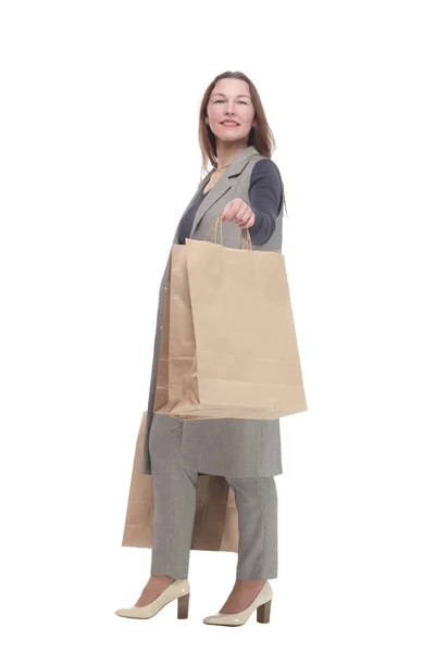 En pleno crecimiento. mujer elegante con bolsas de compras. — Foto de Stock