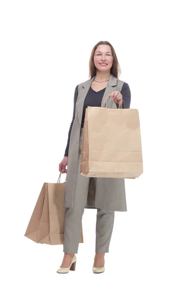 In vollem Wachstum. elegante Frau mit Einkaufstaschen. — Stockfoto