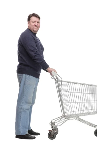 Em pleno crescimento. homem maduro casual com carrinho de compras . — Fotografia de Stock