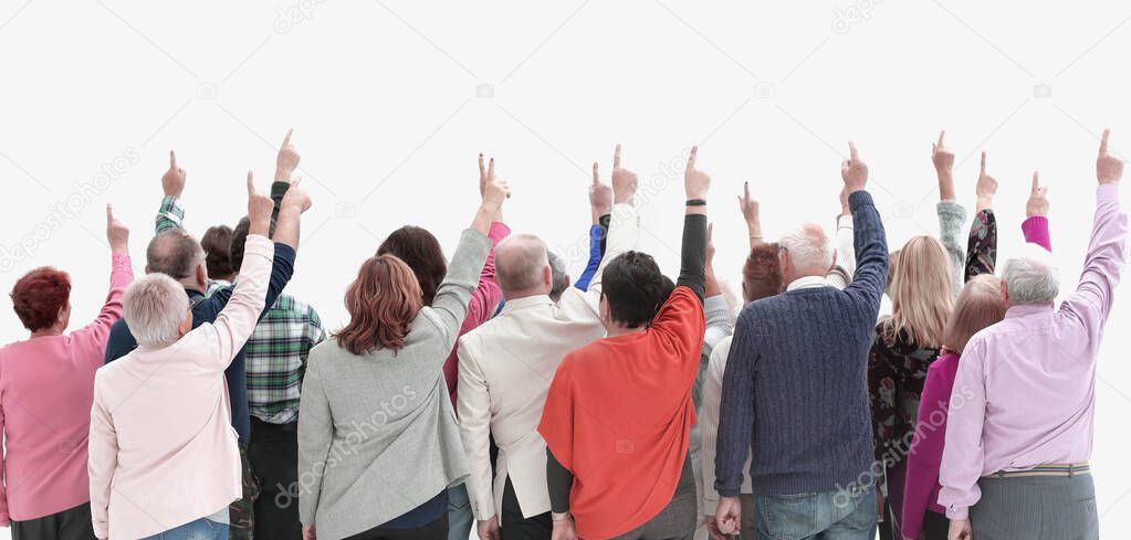 Group of adults people raising their hands up