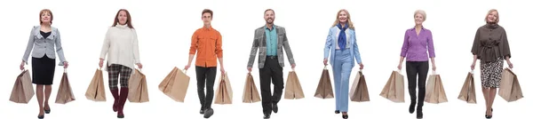 A line of people with shopping bags isolated — Photo