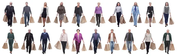 A line of people with shopping bags isolated — Foto de Stock
