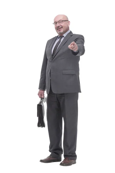 Hombre de negocios ejecutivo con un maletín de cuero. — Foto de Stock