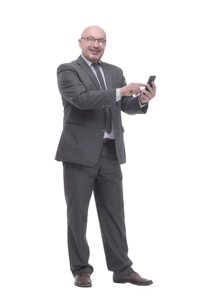 In full growth. business man with a smartphone. — Foto Stock