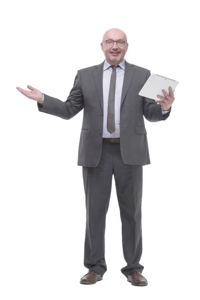 Business man with a digital tablet.isolated on a white background. — Fotografia de Stock