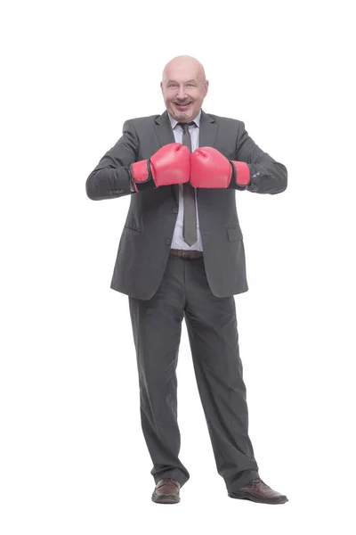 Businessman in Boxing gloves. isolated on a white background. — Stok fotoğraf