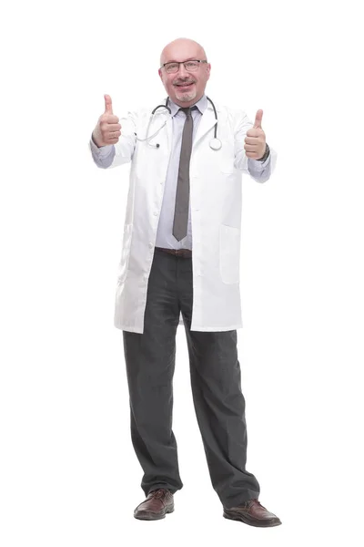 Successful mature doctor in a white coat . — Stock Photo, Image