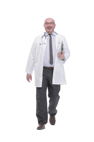 Mature doctor with clipboard .isolated on a white background. — Photo