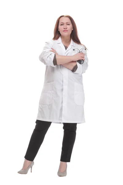 Qualified female doctor with a stethoscope in her hand. — Zdjęcie stockowe