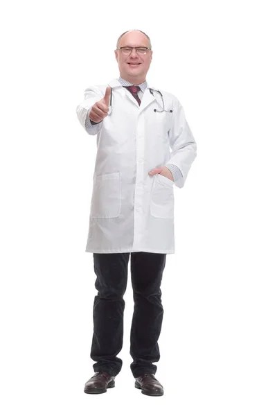 Kvalificerad mogen läkare i vit rock . — Stockfoto