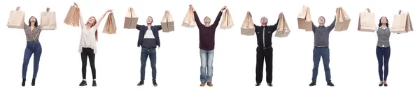 A line of people with shopping bags isolated — Foto Stock