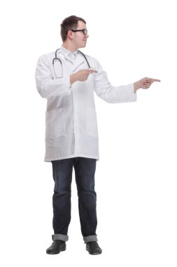 doctor man wearing coat and stethoscope standing over isolated white background with a smile on face