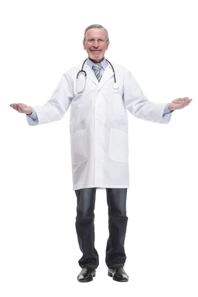 Doctor making a welcome gesture and smiling — Stock Photo, Image