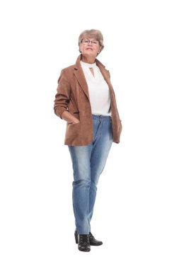 Happy smiling retired lady wearing her new pair of glasses