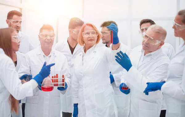 Supervisor de investigación discutiendo los resultados del estudio con colegas . — Foto de Stock