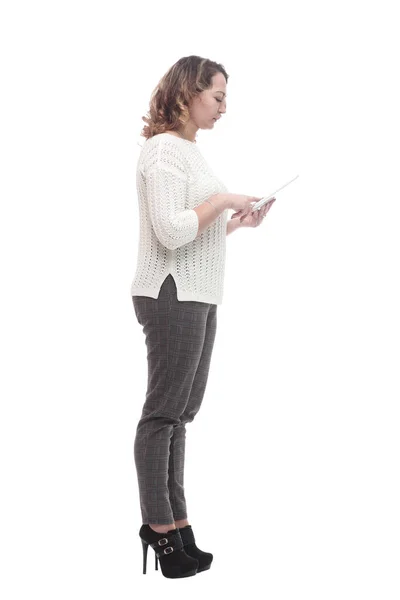 Ung kvinna med en digital tablett. isolerad på en vit — Stockfoto