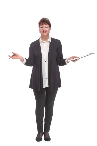 Portrait of mature business woman holding a clipboard — Stock Photo, Image