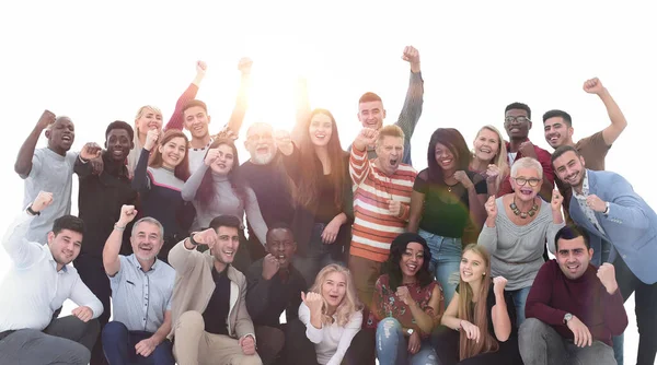 Vrolijke diversiteitsgroep met opgeheven handen — Stockfoto