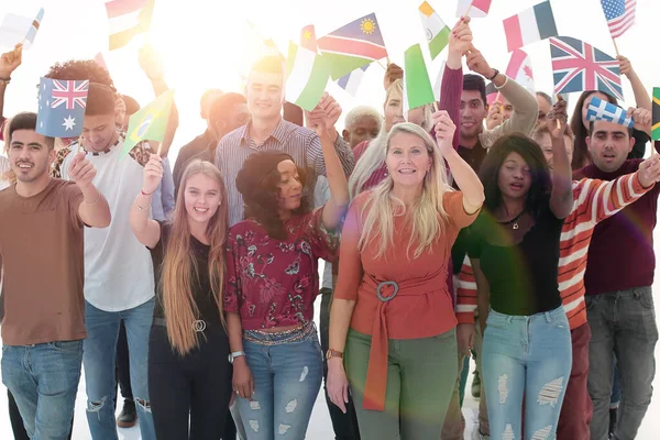 Group of people with flags isolated over white background — Stock Photo, Image