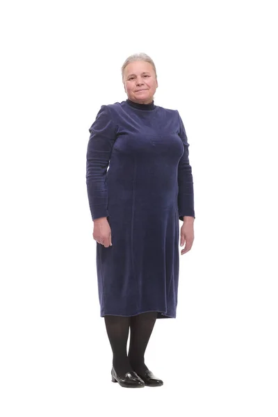 Porträt einer lächelnden Seniorin im blauen Kleid, — Stockfoto