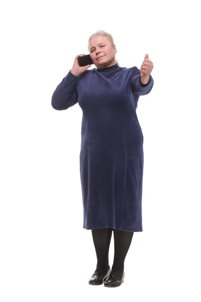 Πορτρέτο του μια ώριμη γυναίκα μιλάει στο τηλέφωνο — Φωτογραφία Αρχείου