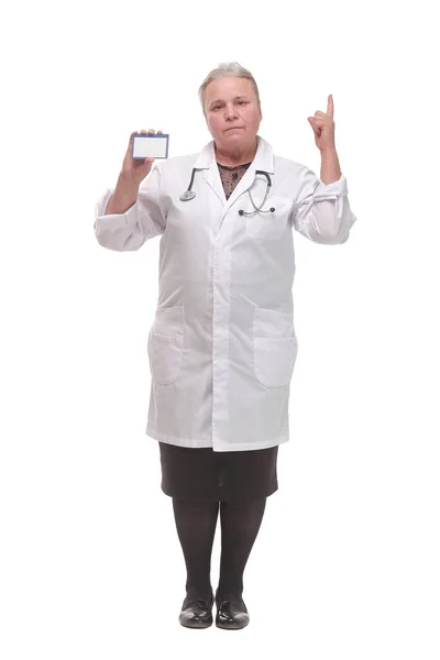 Nurse or medical doctor woman showing business card — Stock Photo, Image