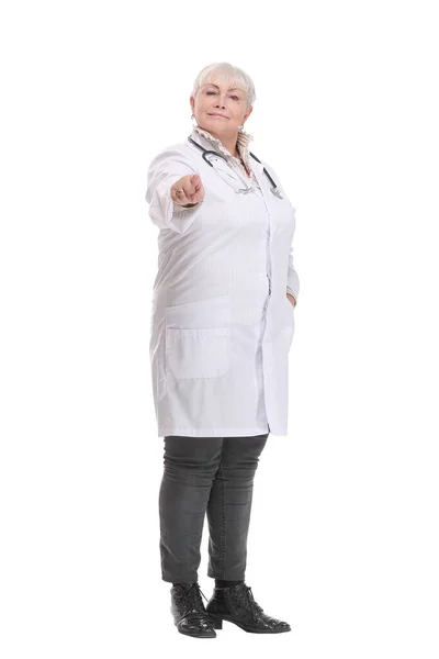 Ευτυχής χαμογελαστοί γυναίκα γιατρό με μπράβο χειρονομία — Φωτογραφία Αρχείου