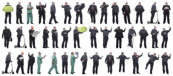 Collage of a man in full growth displaying many professions and position — Stock Photo, Image