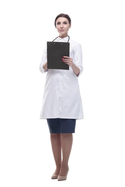 In full growth. female doctor with clipboard. — Stock Photo, Image