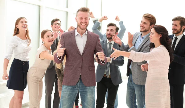 Happy group of creative young business people applaud — Stock Photo, Image