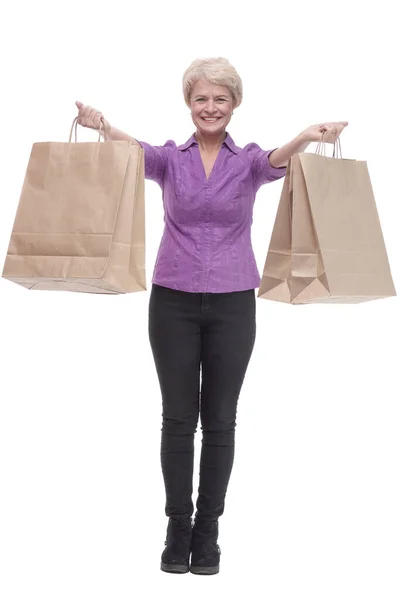 In full growth. smiling casual woman with shopping bags. — Stock Photo, Image