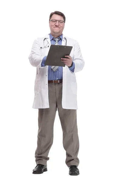 In full growth. qualified doctor with a clipboard. — 图库照片