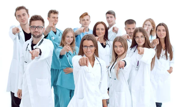 Groep van diverse medische professionals die naar u wijzen — Stockfoto