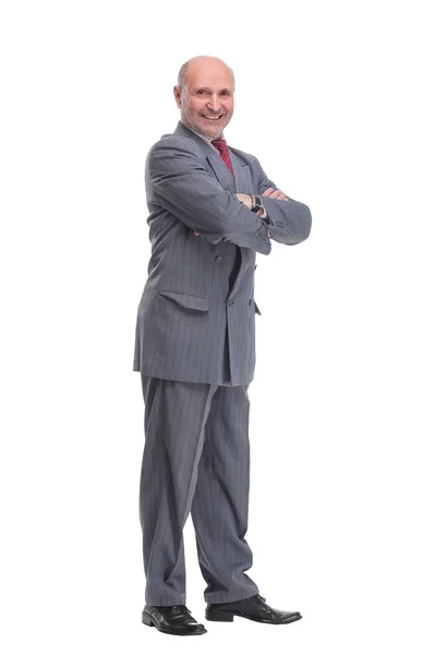 Full längd profil porträtt av affärsman i kostym tittar på kameran — Stockfoto