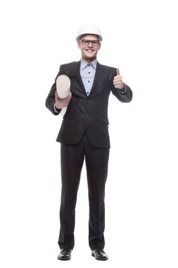 Tam gelişim. Çizimleri olan genç bir mimar.