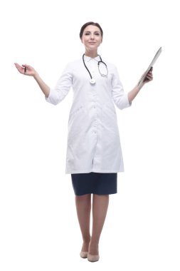 Tam gelişim. Dosyası olan kadın doktor..