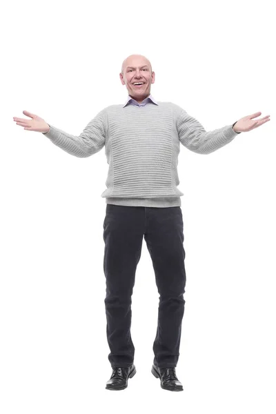 Homme charismatique dans un pull blanc. isolé sur un blanc — Photo