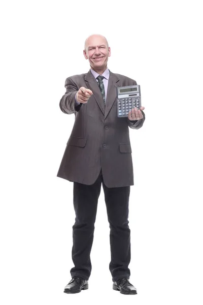 In full growth.business man with a calculator. — Stockfoto